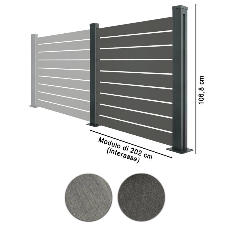 Recinzione In Legno Composito Wpc E Alluminio "vedo Non Vedo" - Kit Modulo L.202 X H.205 Cm Altezza: 106.8 cm