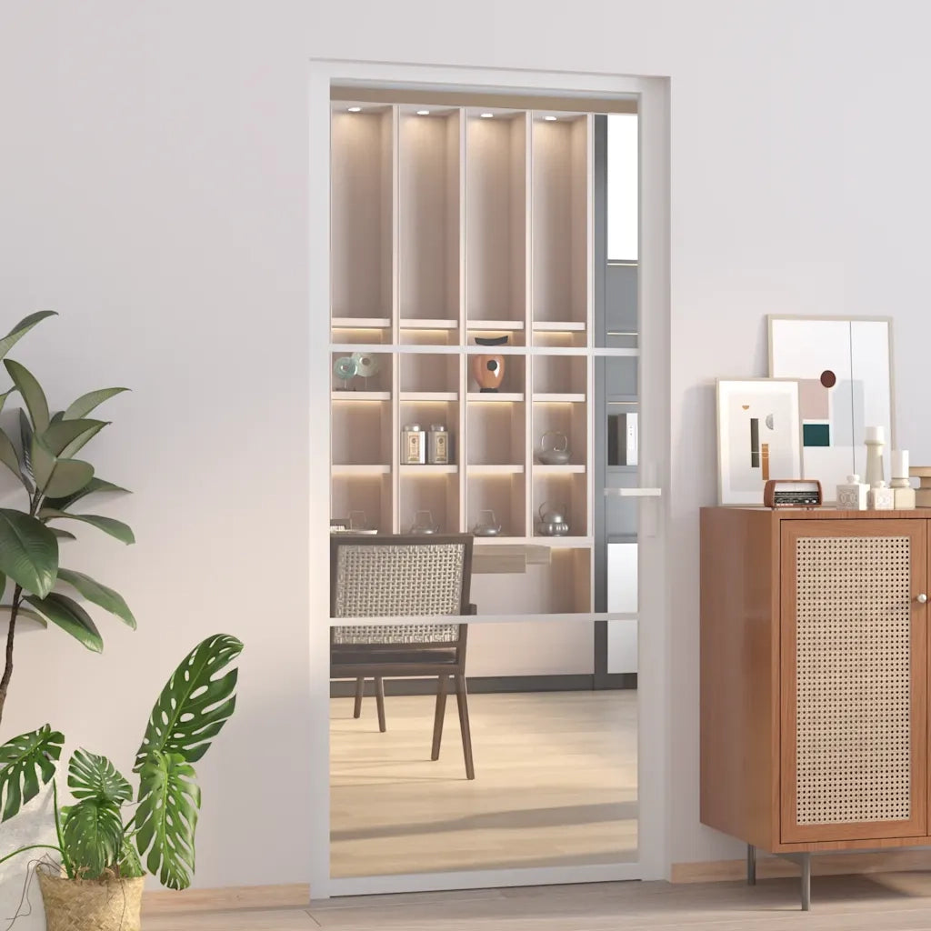 Porta Interna 93x201,5 cm Bianca in Vetro ESG e Alluminio 350570