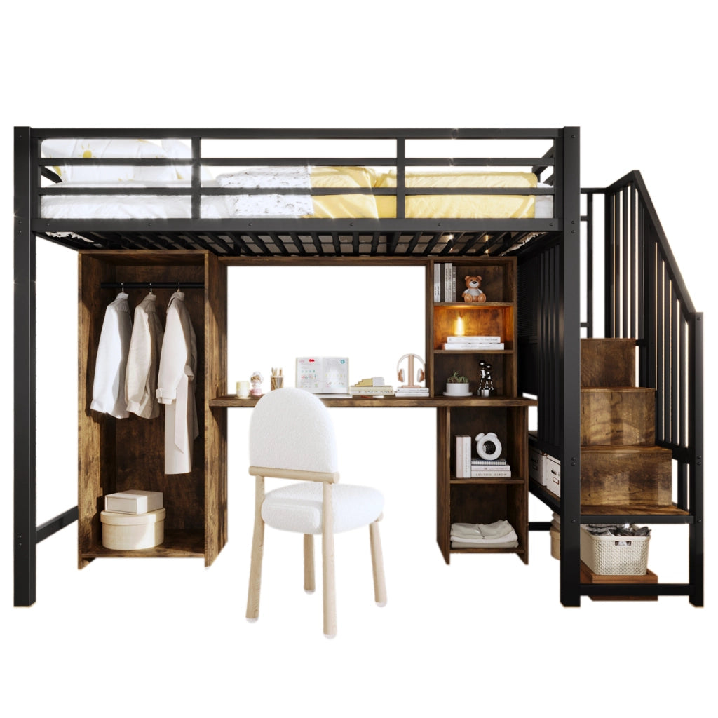 Letto a soppalco con scrivania e armadio - Zephmum- 90x200 cm- Nero