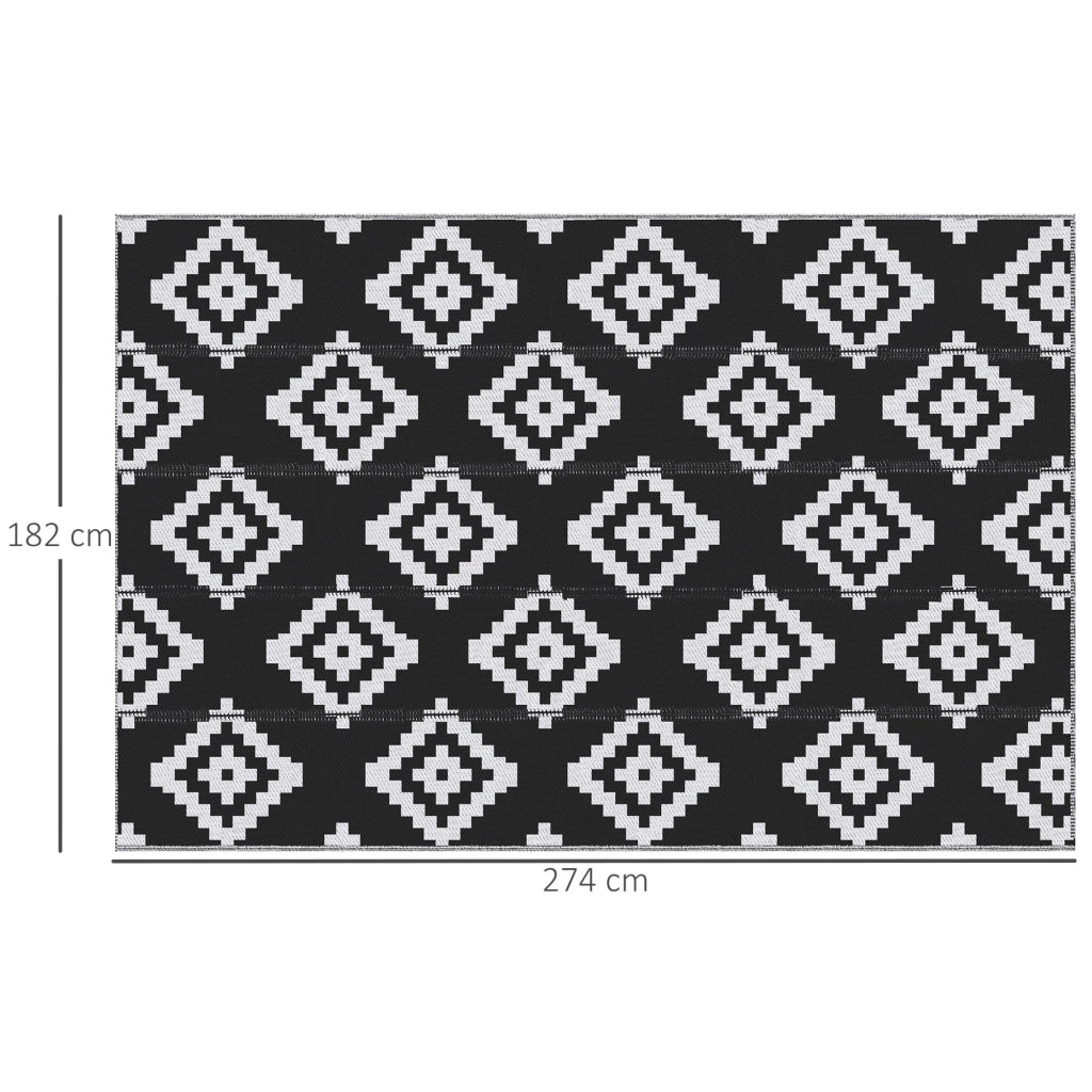 Tappeto Esterno Reversibile per Balcone e Terrazza ¨C Minimal ¨C Nero e Bianco 274x182 cm