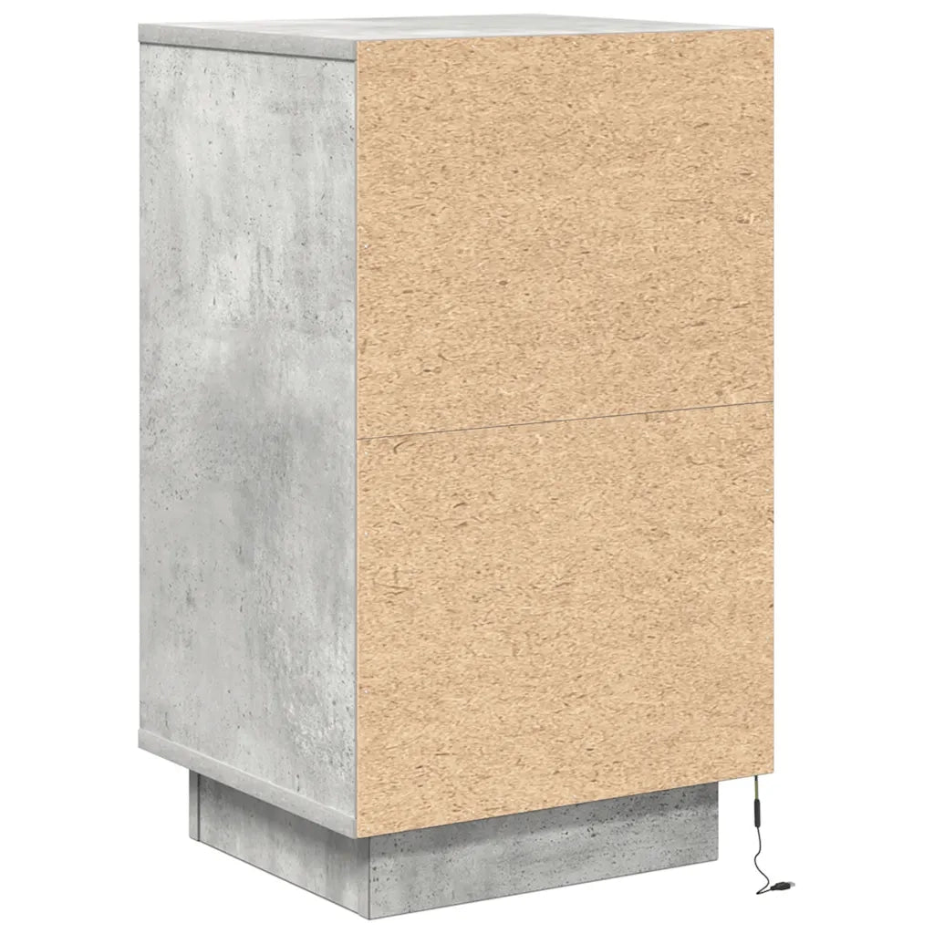 Comodino | Armadio da Notte | Mobiletto da notte con Luci LED Grigio Cemento 38x34x65 cm