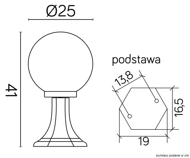 Lampada giardino h41cm SU-MA KULE sfera 25cm E27 nera IP43