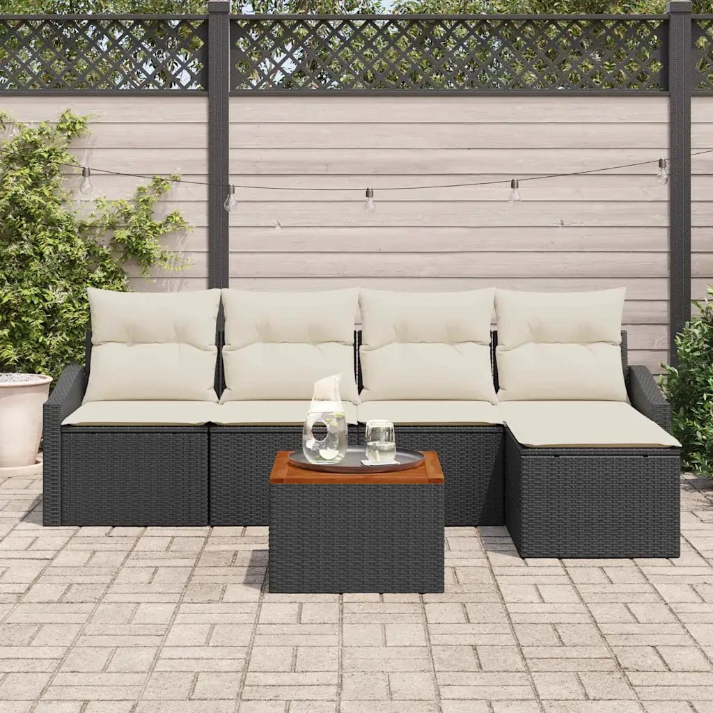 Set Divano da Giardino 6 pcs Nero e Crema polyrattan 3356486