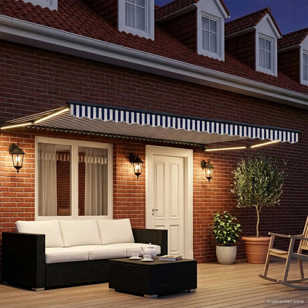 Tenda retrattile manuale con LED Blu, Bianco, Antracite 4 x 2 m 3419398