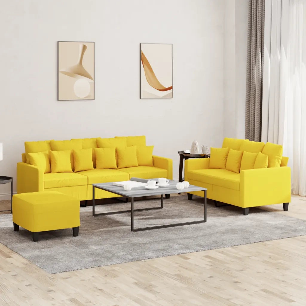 Set di Divani 3 pz con Cuscini Giallo Chiaro in Tessuto 3201677