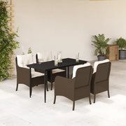 Set da Pranzo da Giardino 5pz con Cuscini in Polyrattan Marrone 3211936