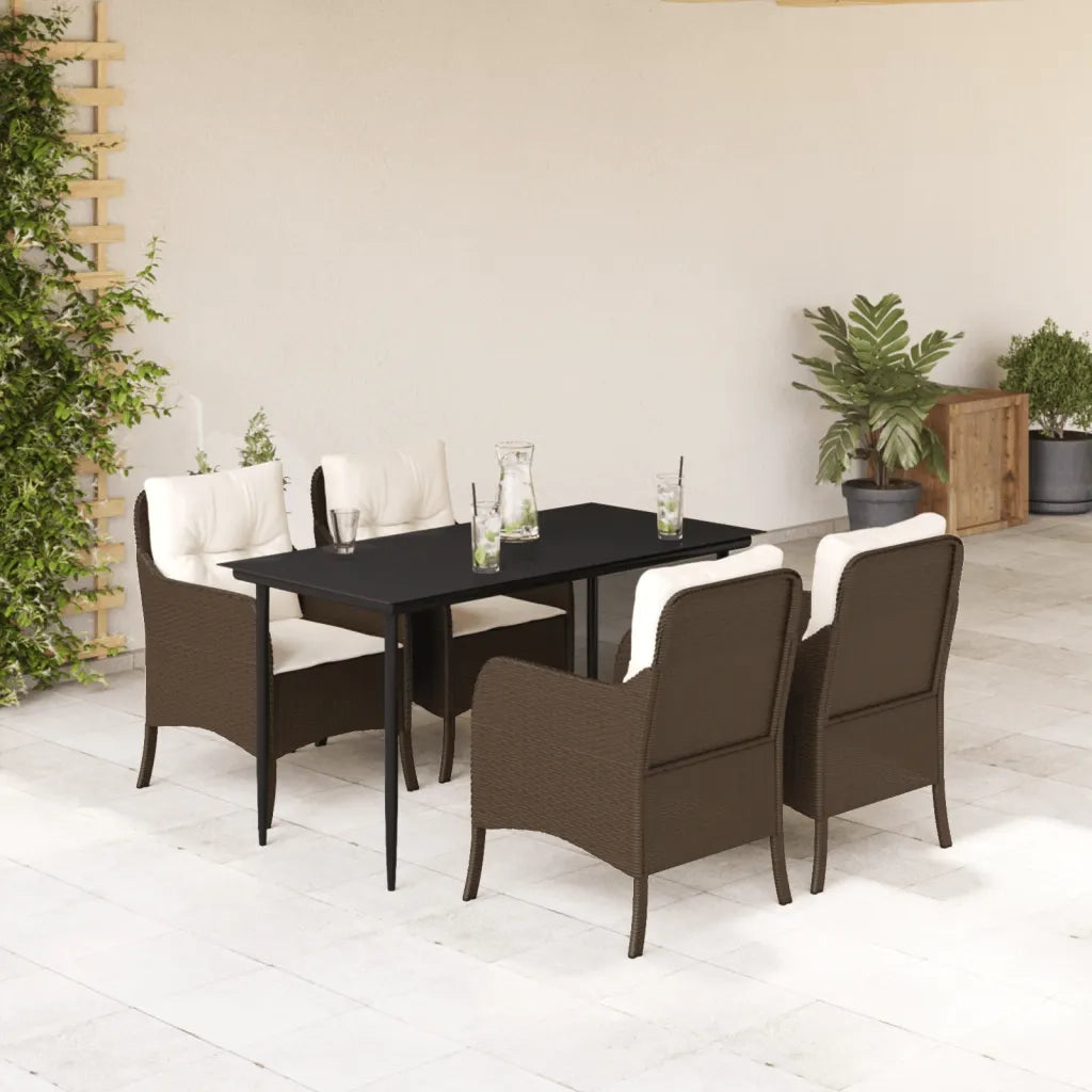 Set da Pranzo da Giardino 5pz con Cuscini in Polyrattan Marrone 3211936