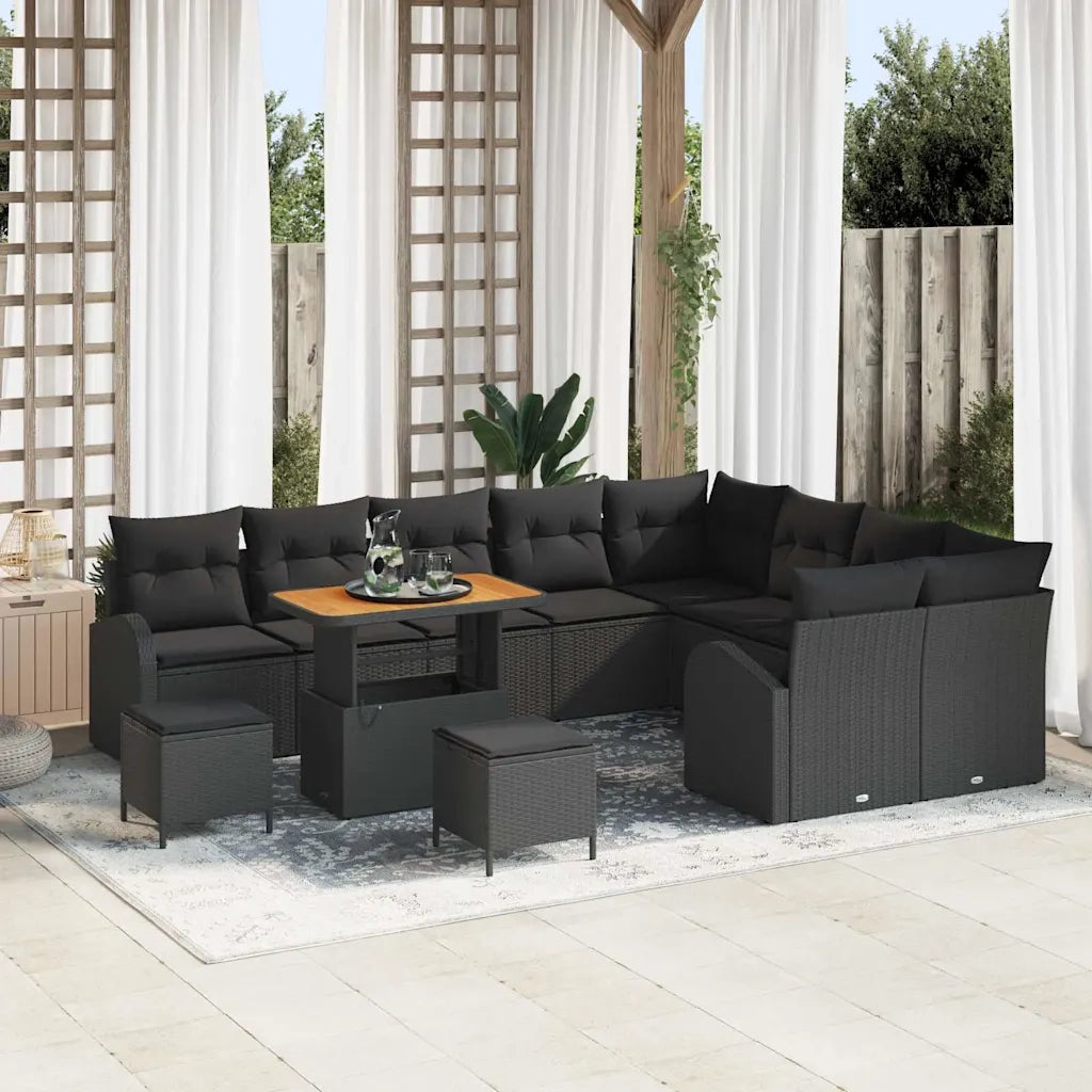 Set Divano da Giardino con cuscino 12 pcs Nero polyrattan 3362434