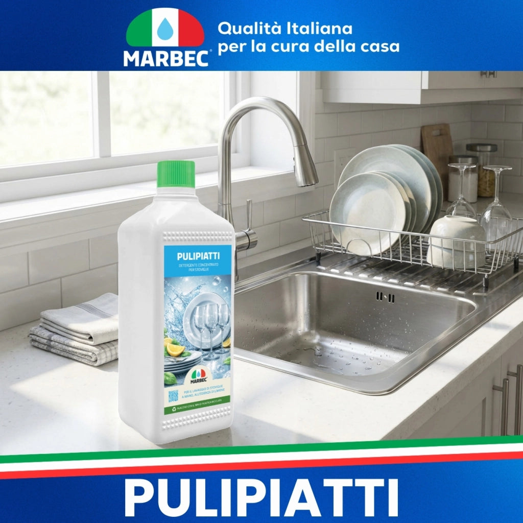 Detergente Piatti Concentrato, Sgrassa a Freddo, Risciacquo Rapido, Profumo Limone Marbec PULIPIATTI - 5LTx4Pz
