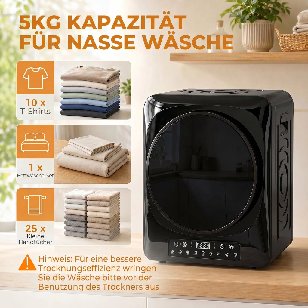 Asciugatrice compatta a evacuazione 1000W ¨C Xylo ¨C nero, timer, modalit¨¤ ECO