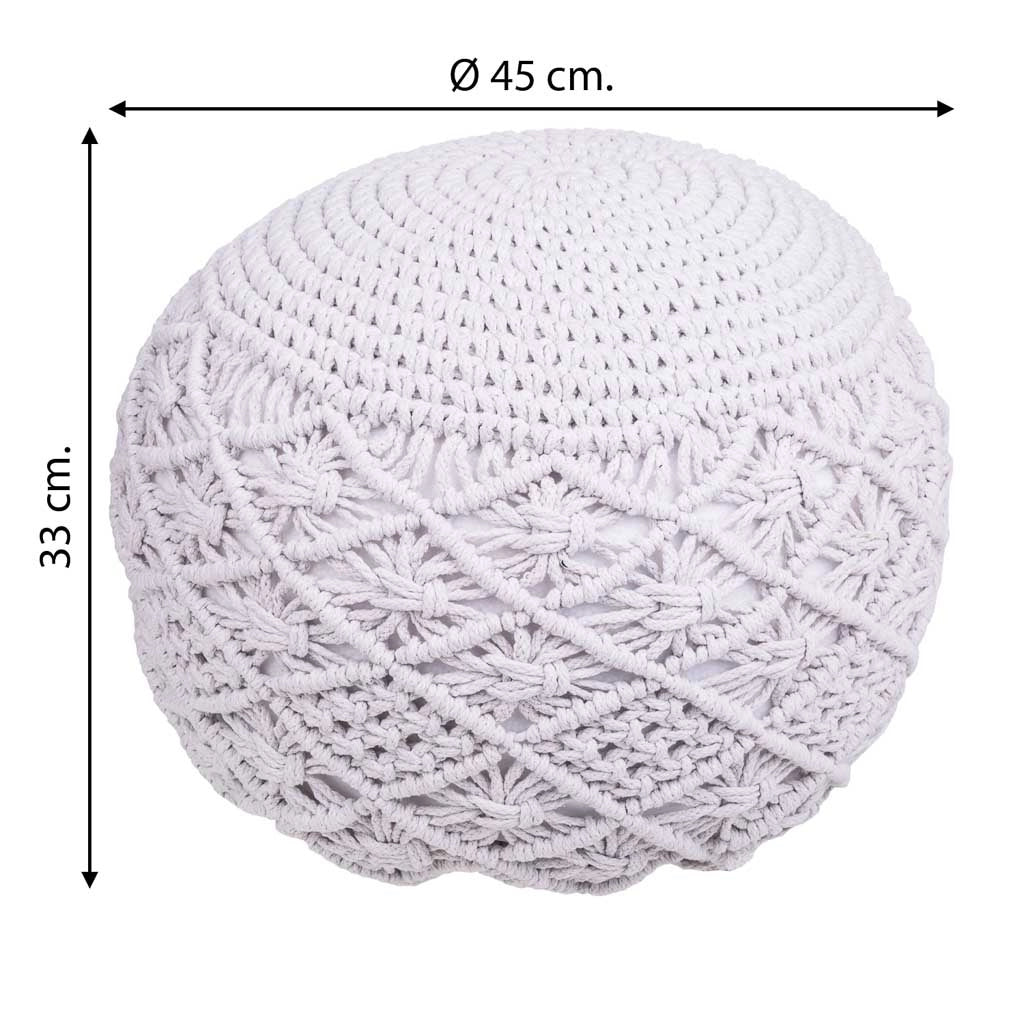 Puf in cotone intrecciato bianco 45x45x33h