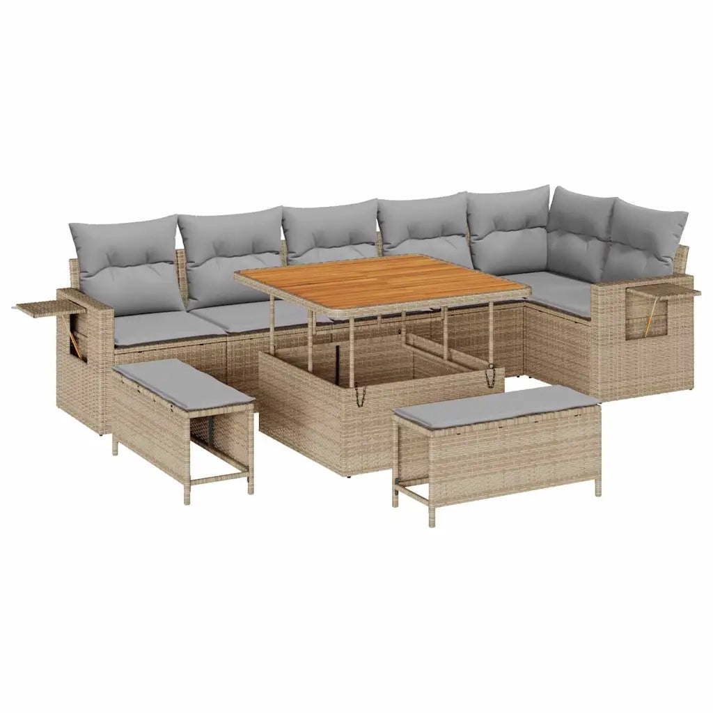 Set Divano da Giardino 11 pcs Beige e Grigio Chiaro polyrattan
