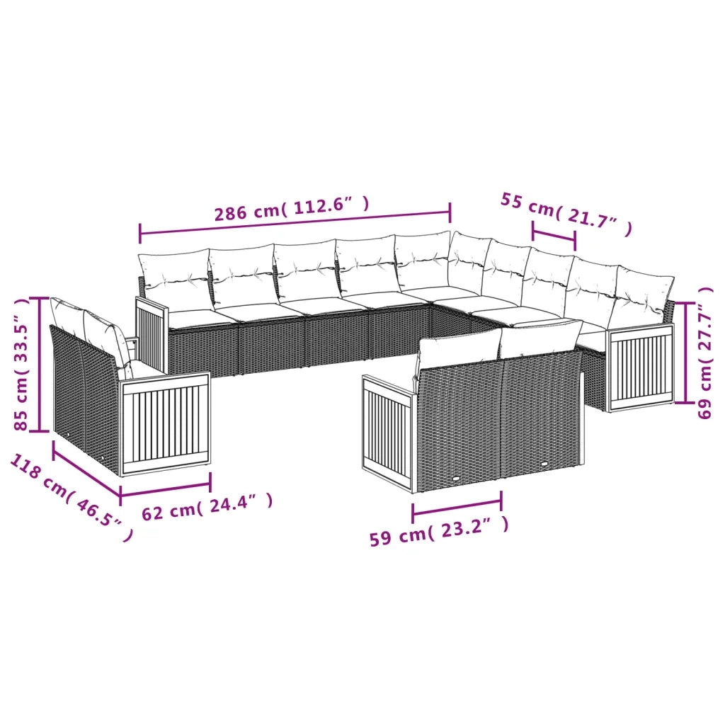 Set Divano da Giardino 13 pz con Cuscini Beige in Polyrattan 3228208