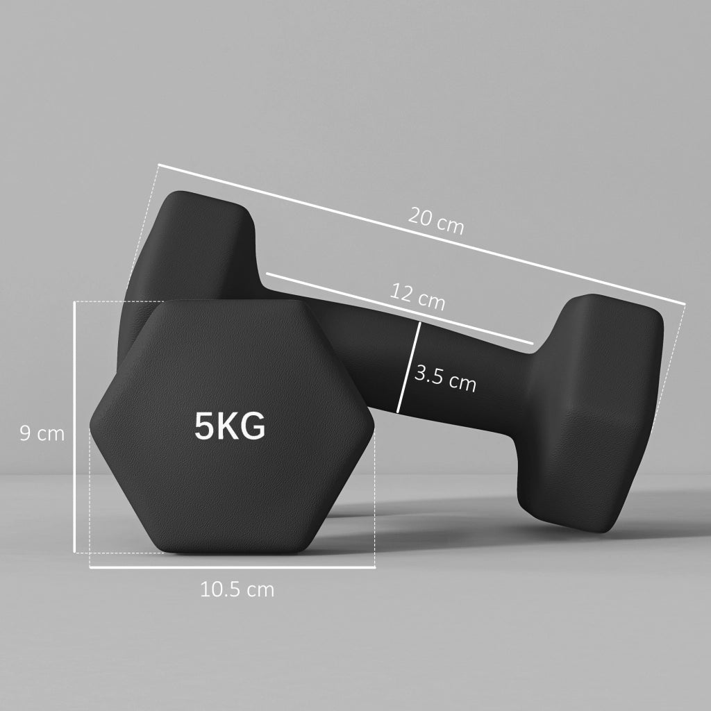 Manubri Esagonali da 5 kg ¨C Minimal ¨C Nero, Metallo e Plastica