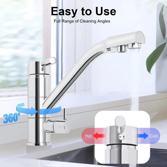 3 in 1 filtro acqua da cucina 360° rotativo con sistema osmose per acqua calda e fredda