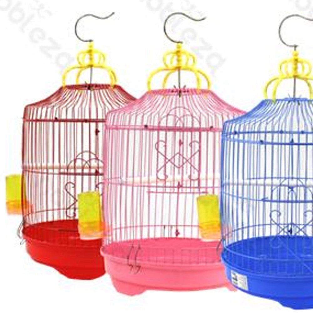 Trade Shop - Gabbia Cilindro Completa Di Accessori Per Canarini Uccelli Pappagalli Rotonda -