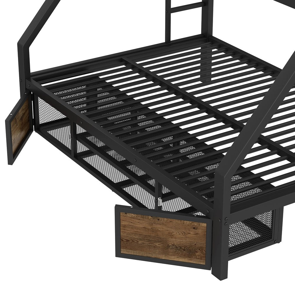 Letto a Castello per Bambini con Cassetti e Scala ¨C MINIMAL ¨C Nero 90x200 / 140x200