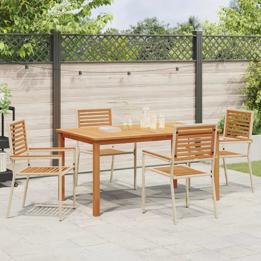 Set da Pranzo per Giardino 5 pcs Beige Legno di Acacia Massello