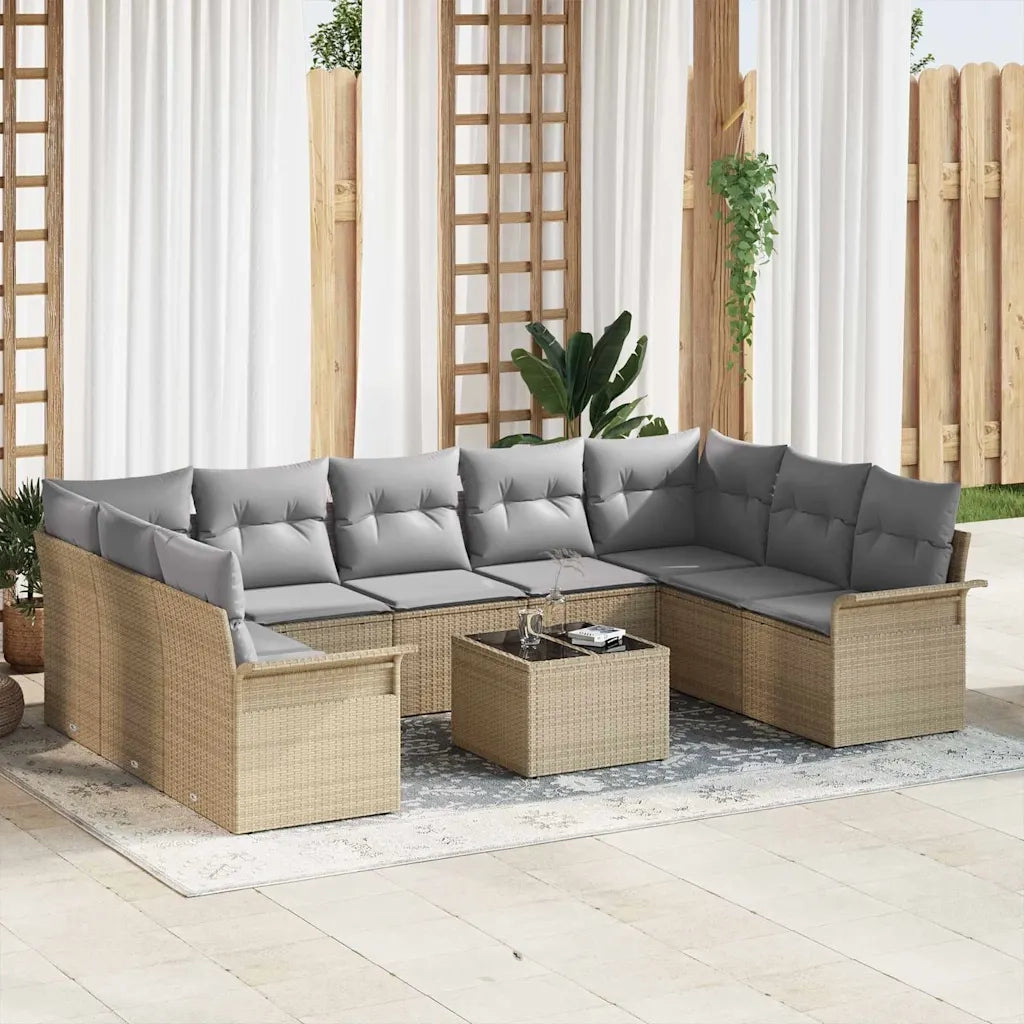Set Divano da Giardino con cuscino 10 pcs Beige polyrattan