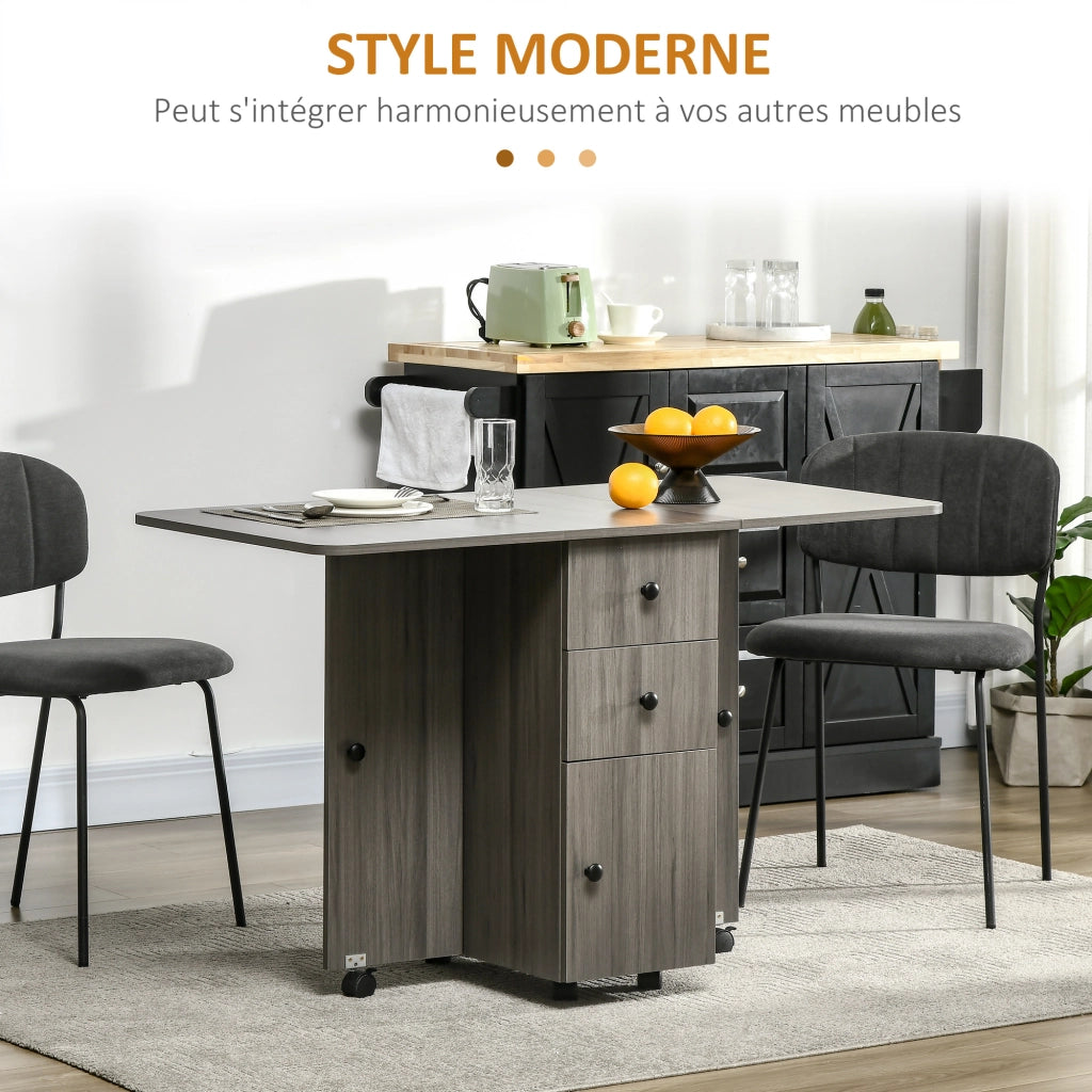 Tavolo da pranzo pieghevole con 2 cassetti e ripiano ¨C Minimal ¨C grigio