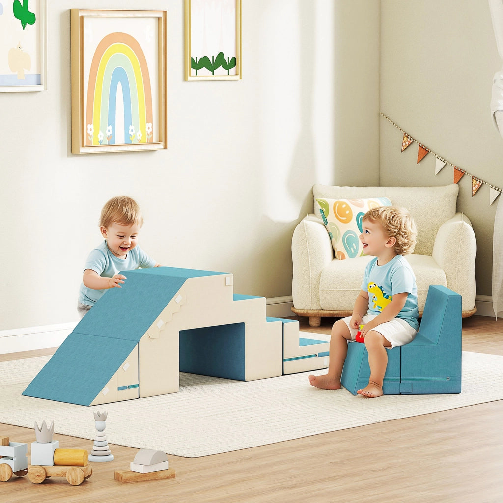 Set 2 blocchi morbidi gioco bambini ¨C Xylo ¨C tessuto beige e blu per arrampicarsi