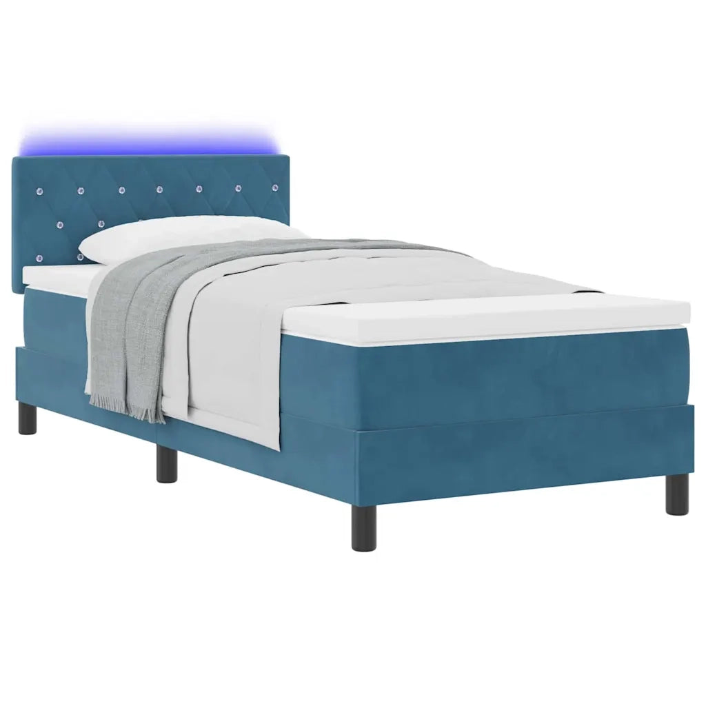 Letto a Sorgente LED con led Blu Scuro 90 x 200 cm Velluto