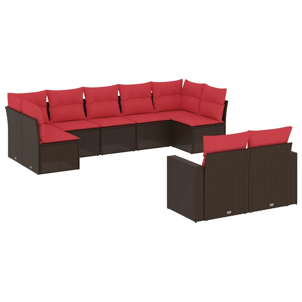 Set Divani da Giardino 9pz con Cuscini Marrone in Polyrattan 3219414