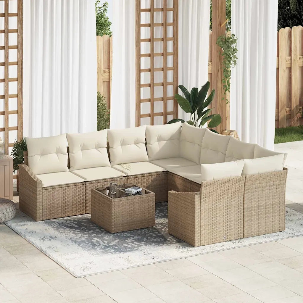 Set di divani con cuscino 9 pcs Beige e Crema polyrattan 3346661