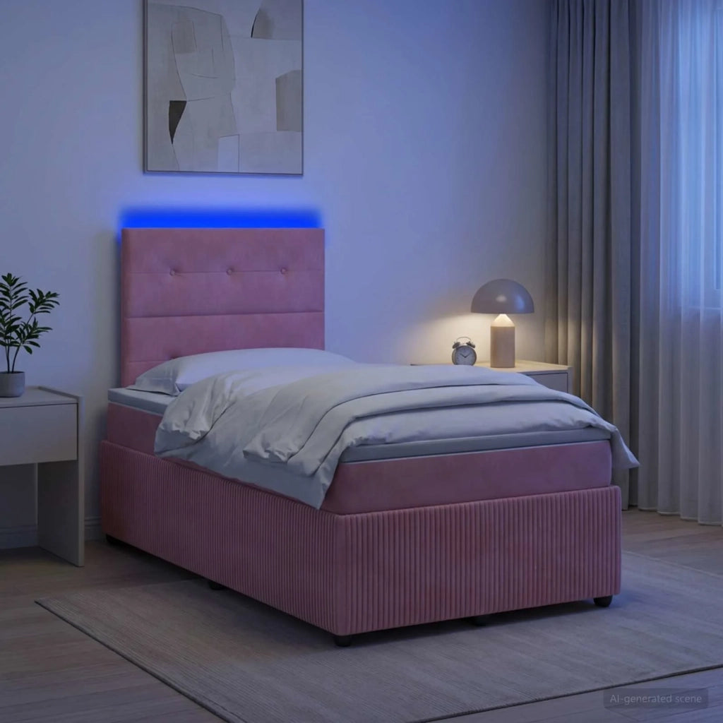 Letto Box Spring LED con Materasso Rosa 120 x 190 cm Velluto 3456034