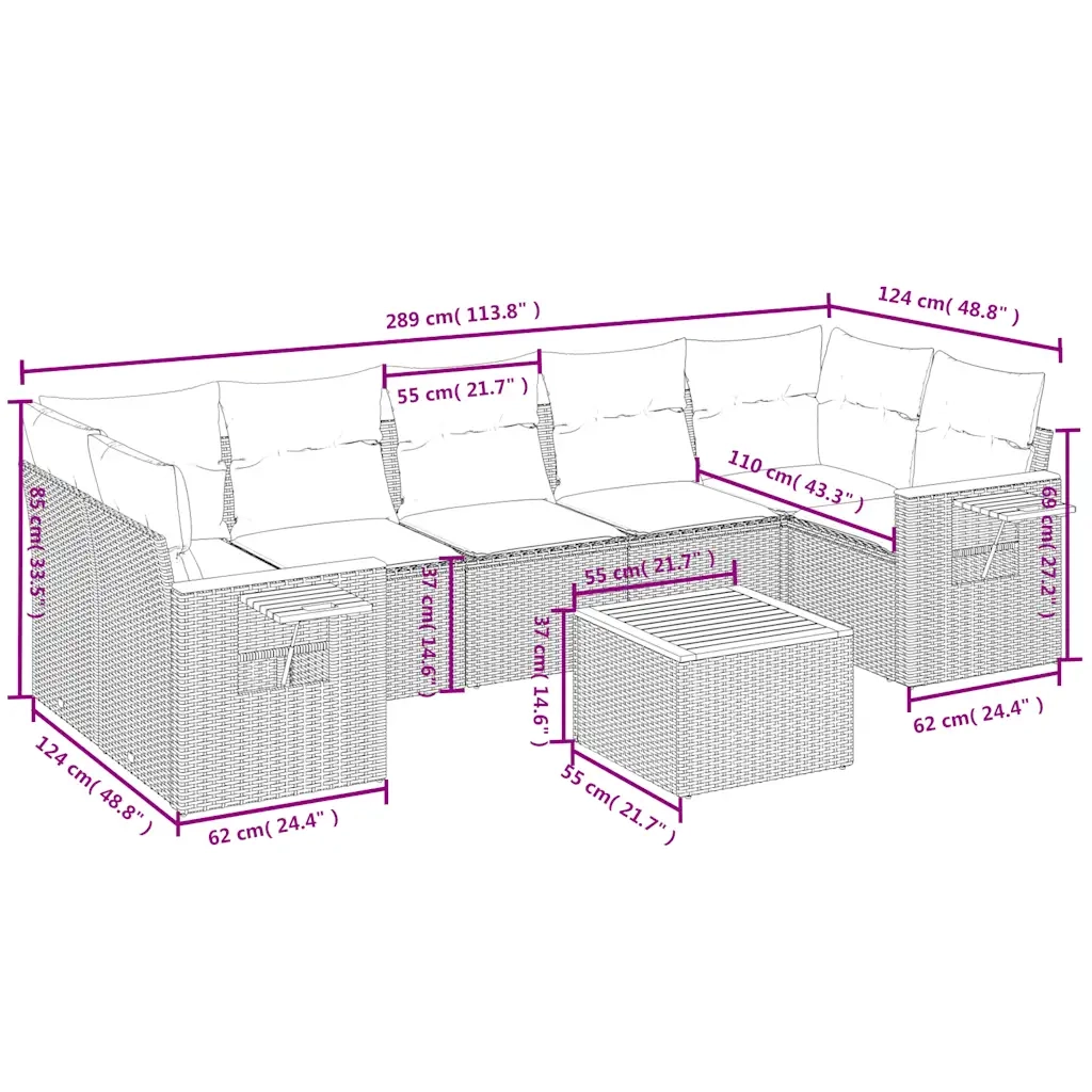 Set Divani da Giardino 8 pz con Cuscini Grigio in Polyrattan 3226656
