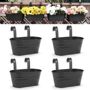 Bacino per piante - Bacino per piante Sospeso Vaso grande Metallo Ferro Parete Interno Esterno Ringhiera Recinzione Balcone Giardino Decorazione per la casa Hanger rimovibile 4x Nero