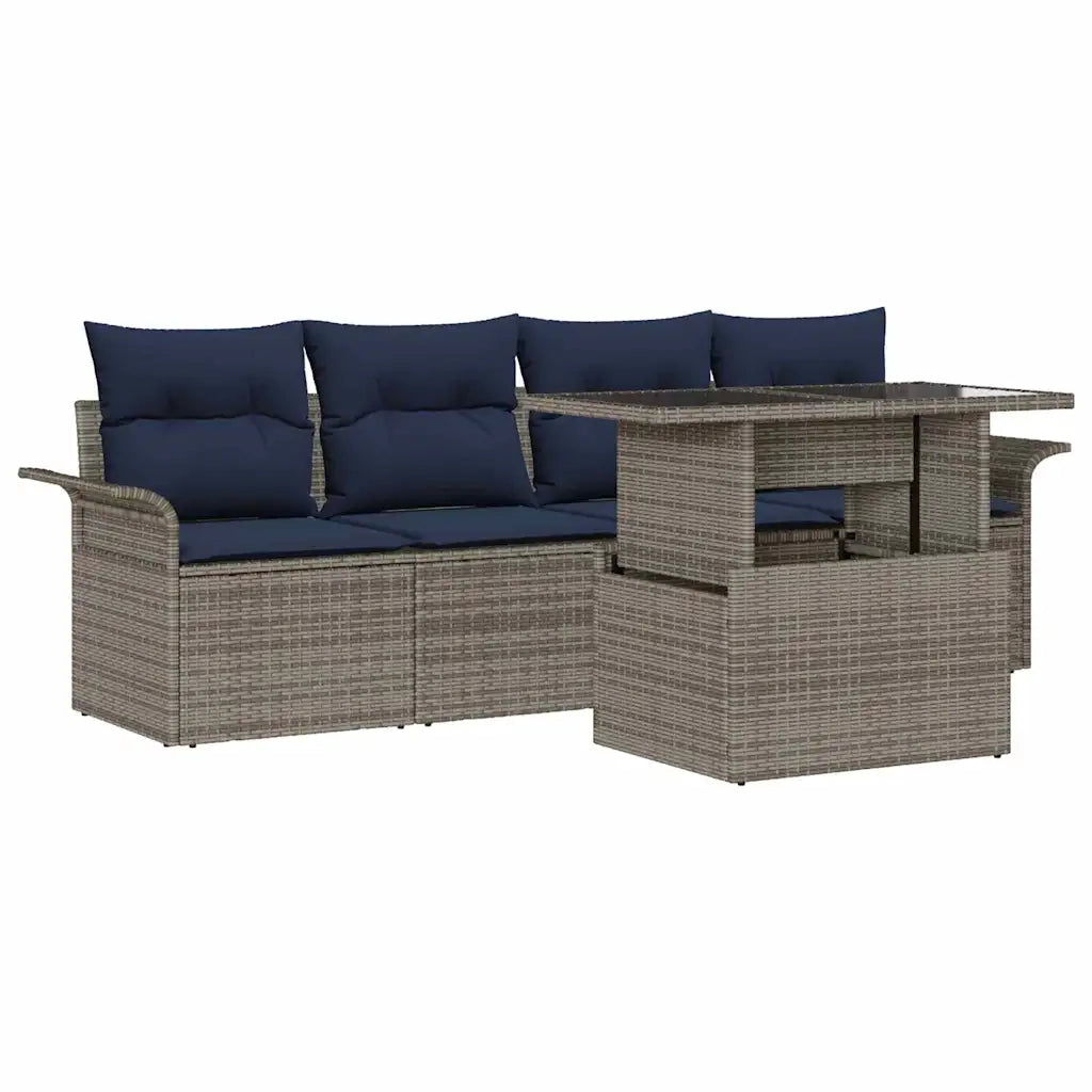 Set Divano da Giardino con cuscino 5 pcs Grigio polyrattan 3348191
