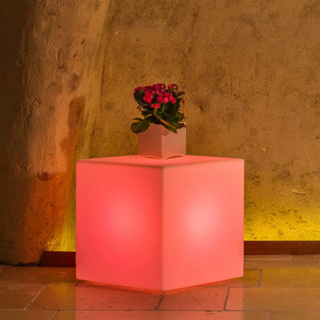 Lampada Cubo In Resina Quadrato H40 Luce Verde 40x40Cm