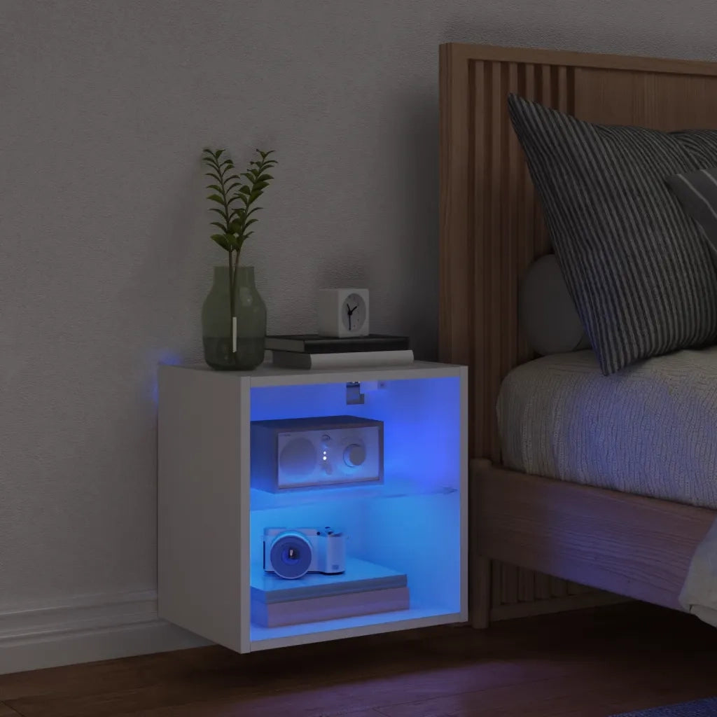 Comodino | Armadio da Notte | Mobiletto da notte con Luci LED a Parete Bianco