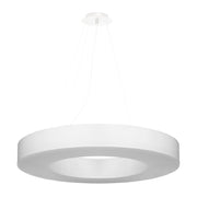 Lampadario rotondo Saturno Slim a 6 luci, 70 cm, tessuto bianco, PVC, acciaio