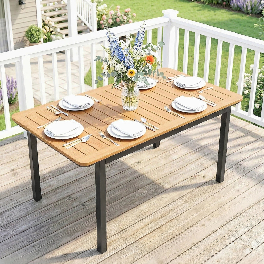 Tavolo da Giardino 6 Persone ¨C zephmum ¨C Legno Composito, Metallo, 127x70cm, Marrone