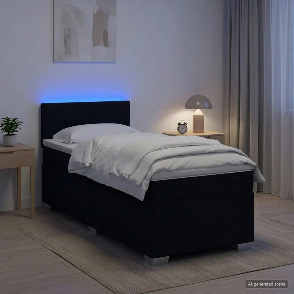 Letto con Box Spring, Materasso e LED Nero 90 x 200 cm Tessuto 3451856