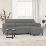 Divano a 3 Posti con Poggiapiedi Grigio Scuro 180 cm Microfibra