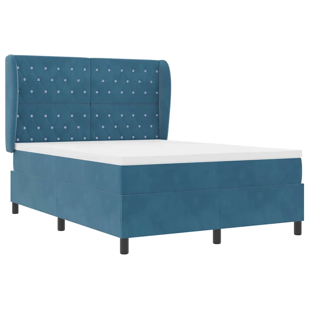 Letto a molle con materasso Blu Scuro 200 x 140 cm Velluto 3340878