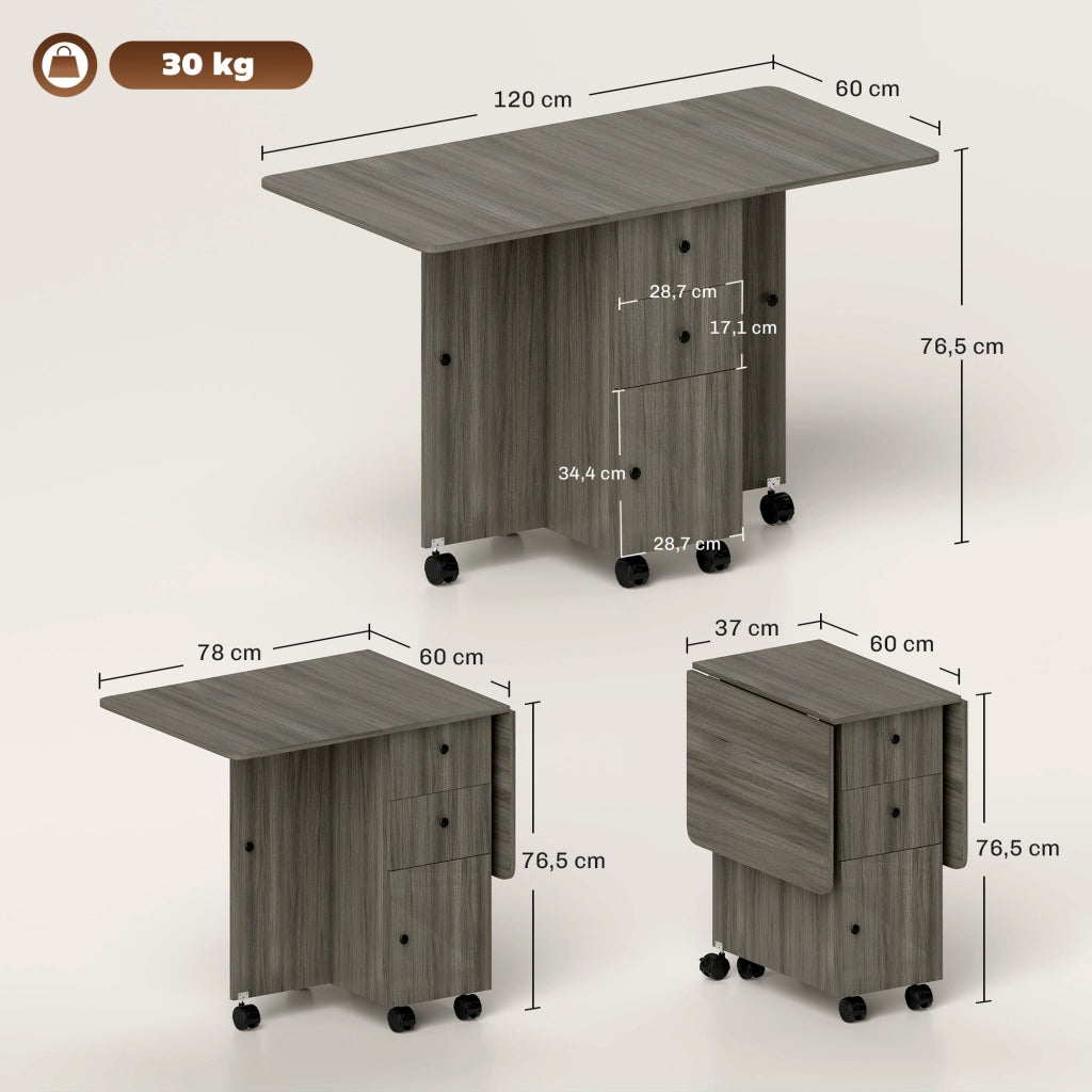 Tavolo da pranzo pieghevole con 2 cassetti e ripiano ¨C Minimal ¨C grigio