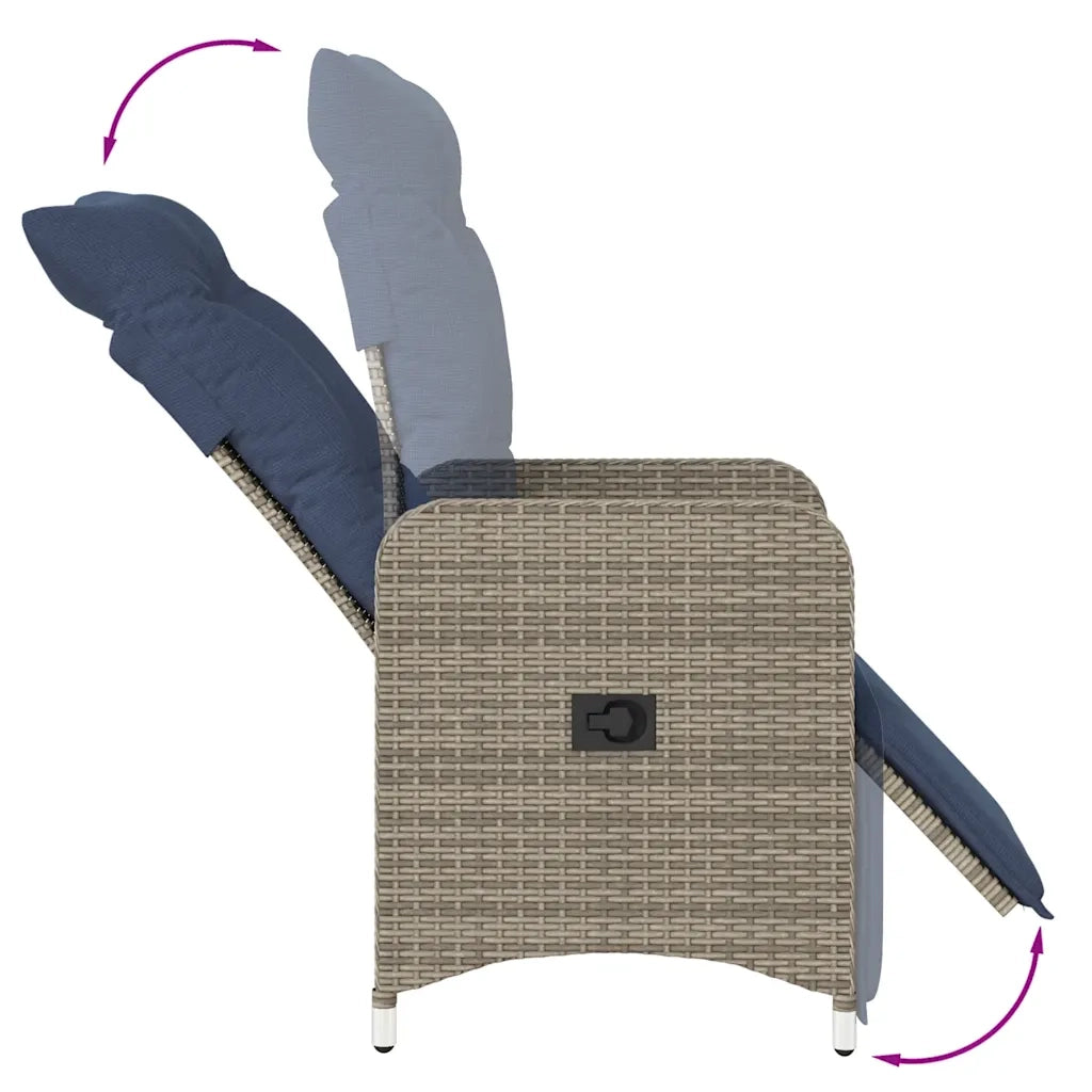 Sedia da giardino reclinabile con cuscini grigia in polyrattan 365699