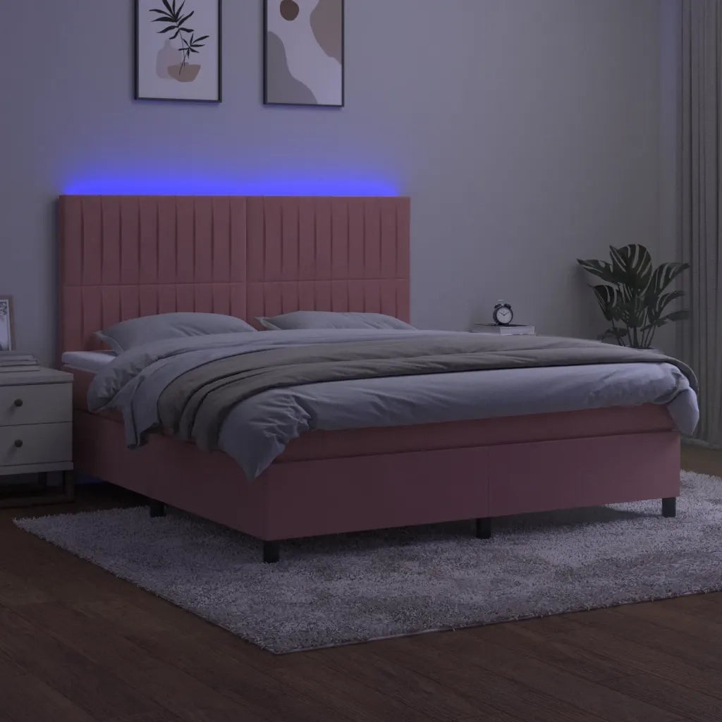 Letto a Molle con Materasso e LED Rosa 160x200 cm in Velluto 3136256
