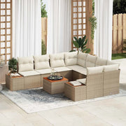 Set Divano da Giardino con cuscino 9 pcs Beige Poly Rattan