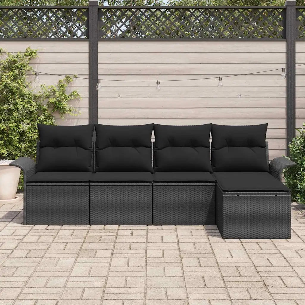 Set Divano da Giardino con cuscino 5 pz | Set Salotto da Giardino Nero polyrattan