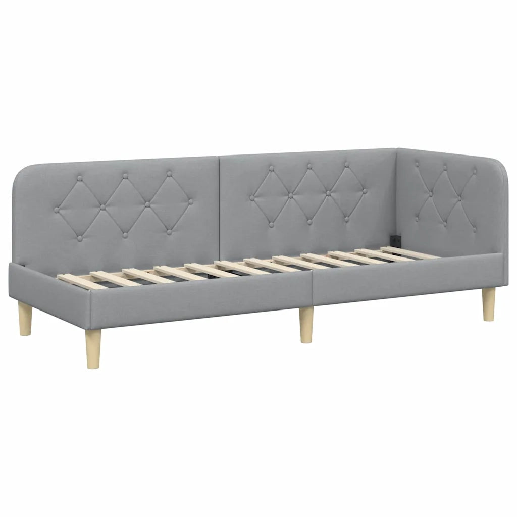 Cornice del letto ad angolo Grigio chiaro 80 x 200 cm Tessuto