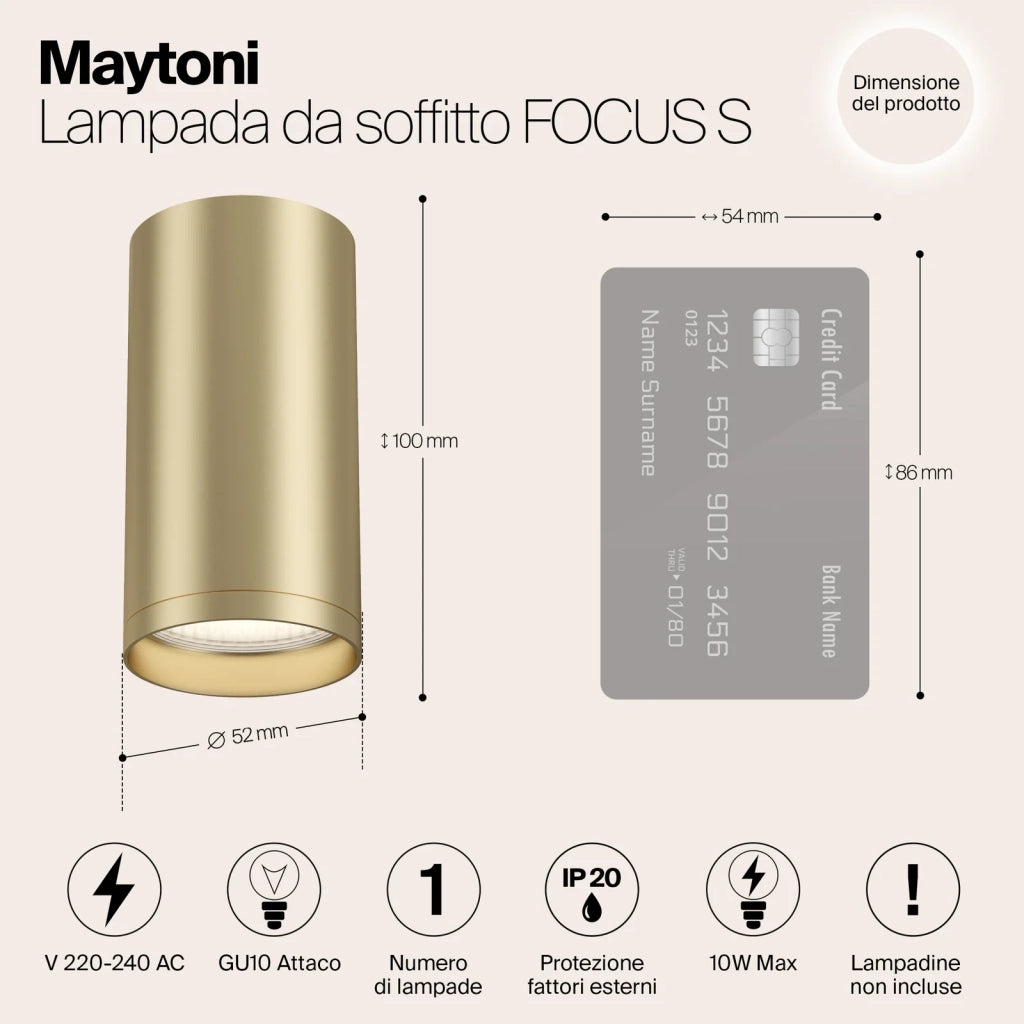 Maytoni Lampada da soffitto moderna FOCUS S 1 luce GU10 oro metallo