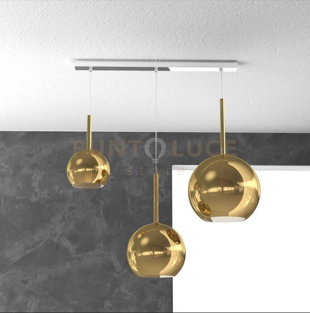 SOSP. CROMO RETTANGOLARE 3 LUCI VETRI (1 X GRANDE+ 1 X MEDIO+ 1 X PICCOLO)TUTTI ORO 1155CR-S3 RMIX-OR