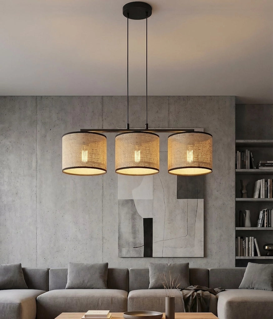 Lampada sospesa boho 3xE27 rattan nero-beige Emibig