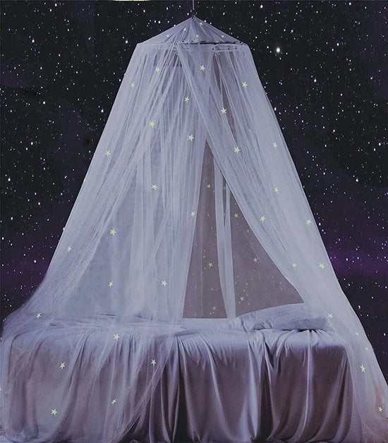 Bedhemel con stelle fluorescenti, illuminazione in assenza di luce, rete antisettori per bambini, ragazzi, ragazze