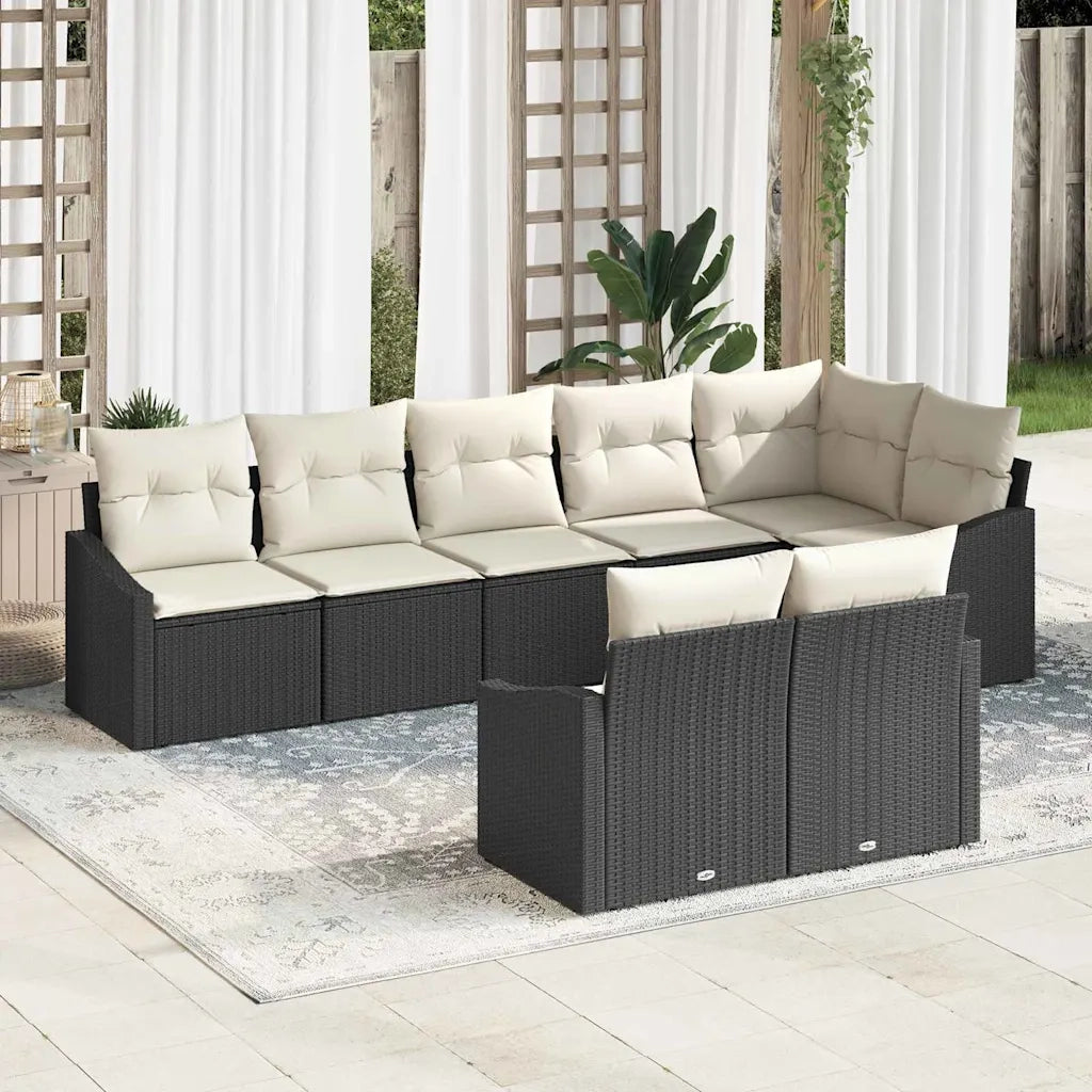 Set di divani con cuscino 8 pcs Nero polyrattan